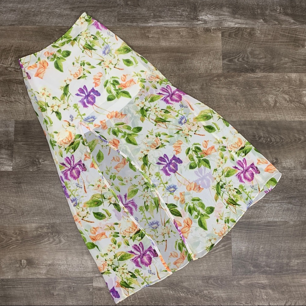 Show Me Your MuMu White Floral Maxi Skirt with Purple & Green Accents